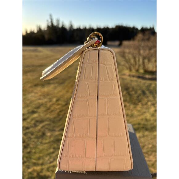 Staud Bag Kenny Cream Trapezoid Handbag Croc Embossed Leather Top Handle 6.5” - Picture 3 of 13